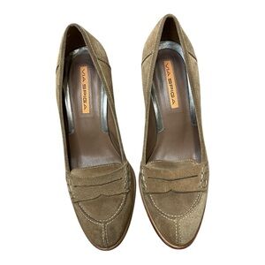 Via Spiga Women's Brown Suede Loafers Heels Size 7 Preppy Classic Office